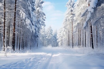 Sticker - Winter forest landscape outdoors woodland.