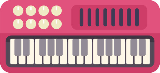 Poster - pink electronic synthesizer keyboard playing music, flat vector illustration isolated on white backg