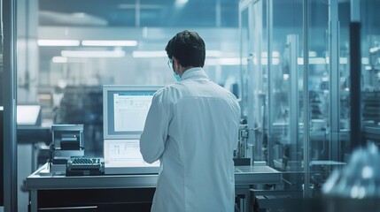 Poster - scientist observing data in modern laboratory environment