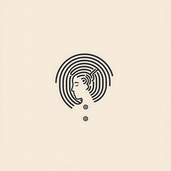 Poster - Minimalist line art illustration of a person's head with concentric circles around it.