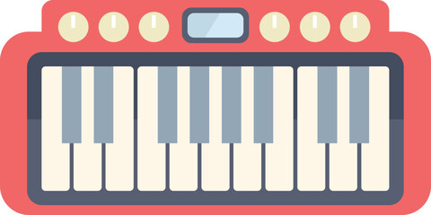 Poster - Red synthesizer creating electronic music with keyboard, music production concept