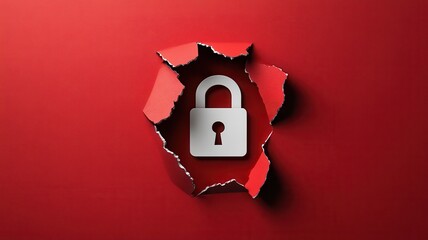 Poster - White paper with a red background, a white lock icon in the middle of it. The overall color scheme is dark red and black. 