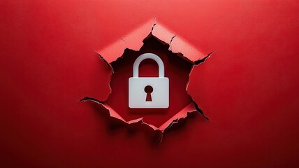 Aufkleber - A white padlock icon on a red background with a paper cutout hole, symbolizing security and protection. 