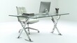 © Arqumaulakh50 - Contemporary office desk with a tempered glass surface and chrome legs isolated on a white background suited for sleek highend office setups with a focus on style