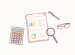 © autumnn - Accounting concept. Financial analysis, analytics, data capture, planning, statistics, research. Documents, forms, charts, graphs. Hand drawn style vector design illustrations.