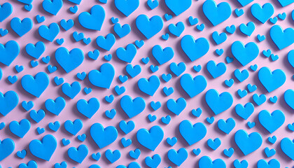Wall Mural - Geometric seamless pattern with tiny blue hearts isolated with white highlights, png