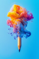 A floating pencil with an abstract  colourful smoke