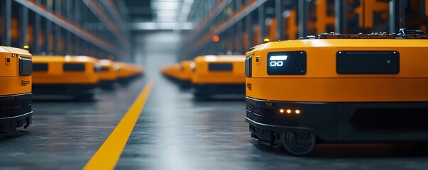 Automated robots navigate a modern warehouse, showcasing efficiency and innovation in logistics and material handling.