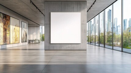 Canvas Print - Modern Art Gallery with Blank Canvas in Urban Setting