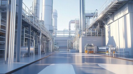 Canvas Print - Industrial Facility Interior with Pipes and Equipment