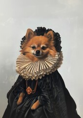 Canvas Print - Pomeranian portrait painting costume.