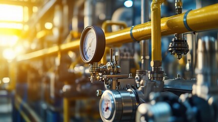 Canvas Print - Industrial Equipment with Pressure Gauge in Bright Setting