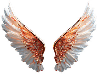 Poster - Stunning rose gold wings with intricate feather details, isolated on white background, evoke sense of elegance and freedom. Perfect for artistic and creative projects. png transparent background