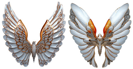 Aufkleber - Stunning silver wings with intricate details and glossy finish, set against white background, evoke sense of elegance and beauty. png transparent background