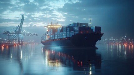 Wall Mural - Cargo Ship Docked at Port with Reflections