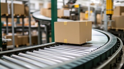 Canvas Print - Packages Moving on Conveyor Belt in Warehouse