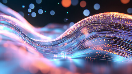 Fototapete - Vivid data streams swirl and flow through a colorful digital environment filled with bright, glowing particles