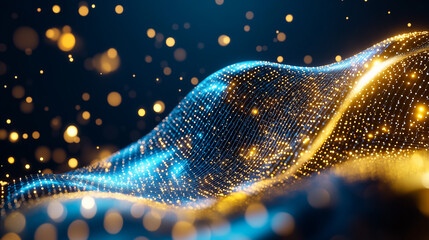 Poster - Vibrant data streams flow through a digital landscape adorned with glowing particles, creating a mesmerizing effect