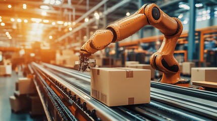 Sticker - Robotic Arm in Industrial Warehouse Setting