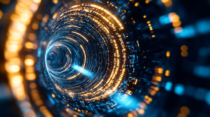 Fototapete - Vibrant data streams pulse through a digital tunnel, creating a mesmerizing display of light and movement