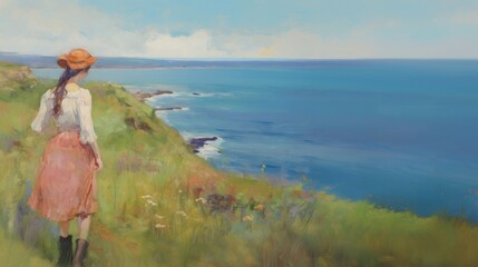 Poster - Coastal cliff painting landscape outdoors.