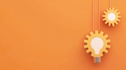 Poster - Creative Lightbulb Gear Design on Orange Background