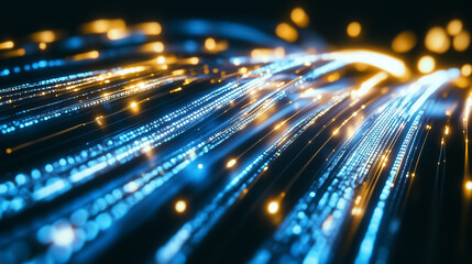 Poster - Colorful light trails depict the flow of data through a dark background, showcasing energy and movement