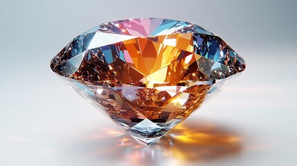 Poster - Radiant diamond with intricate facets sitting isolated on a white background capturing a rainbow of colors in its reflection exuding luxury and timeless beauty