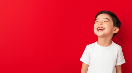 Asian boy smile on flat background