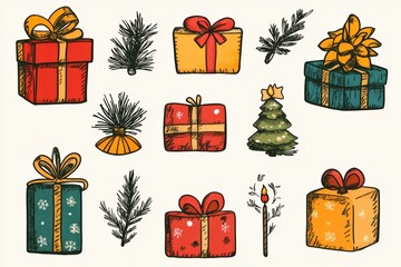 christmas gift boxes, a cute and charming doodle-themed collection of christmas gift box clipart images for a festive touch