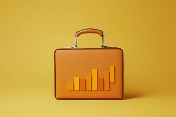 An abstract briefcase with a rising bar graph icon hovering just above it, denoting success and growth. 