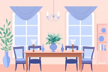 Wall Mural - Dining room illustration architecture furniture cottage.