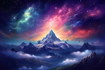 Poster - Night sky colorful beautiful clouds landscape astronomy panoramic.