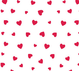 Wall Mural - all over seamless vector repeat pattern with ditsy small red hand drawn doodle hearts tossed on whit
