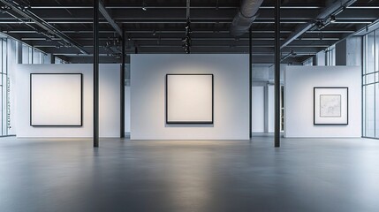 Poster - Modern Art Gallery Interior with Empty Frames