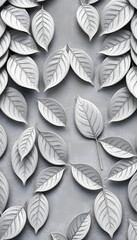 Wall Mural - Gray leaves pattern with cement texture background isolated with white highlights, png