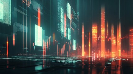 Poster - Futuristic Digital Landscape with Vibrant Data Visualization