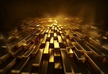 Poster - Golden rectangular blocks stacked in a perspective view, illuminated by a bright light source, creating a rich and luxurious feel.