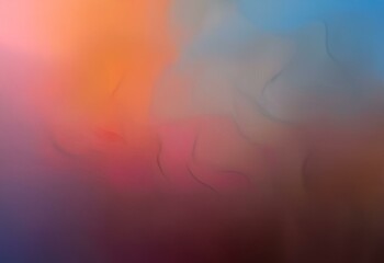 Fototapete - Abstract background featuring blurred gradients in shades of blue, orange, and pink with thin black lines forming a wavy pattern.