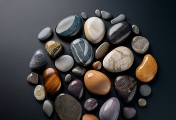 Poster - A collection of smooth, polished stones arranged in a circle on a dark background.