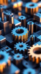Poster - Metallic Gears and Parts in 3D Industrial Setting