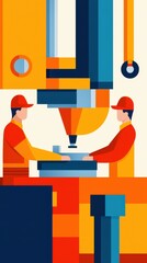 Poster - Abstract Factory Workers Operating Machinery Design
