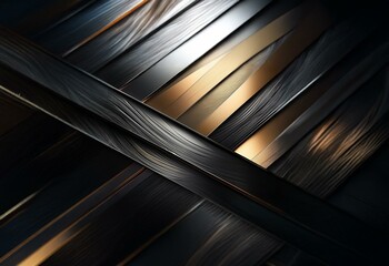 Poster - Abstract pattern of black and gold diagonal lines.