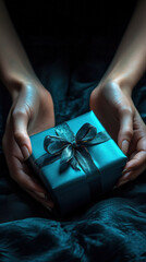 photo on hands opening gifts, soft cloth background