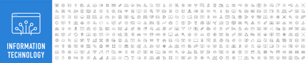 Poster - information technology web icon set in line style. network, web design, website, computer, software,