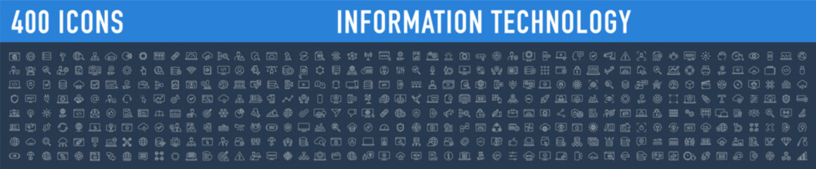 Poster - information technology web icon set in line style. network, web design, website, computer, software,