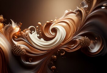 Poster - Whipped chocolate swirls with a splash of white cream and tiny chocolate balls in the center.