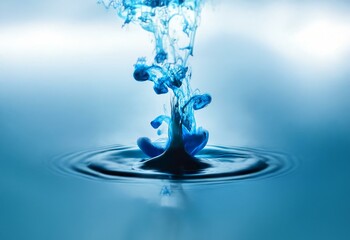 Poster - Blue ink swirls and drops into water, creating ripples and a splash.