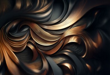 Poster - Abstract metallic swirls of gold and black create a dynamic and textured composition.