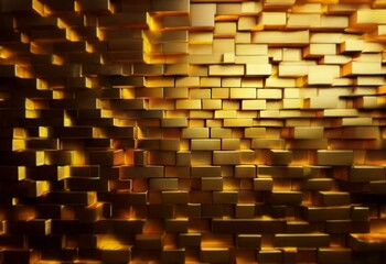 Leinwandbilder - A wall made up of small gold blocks stacked in a staggered pattern.
